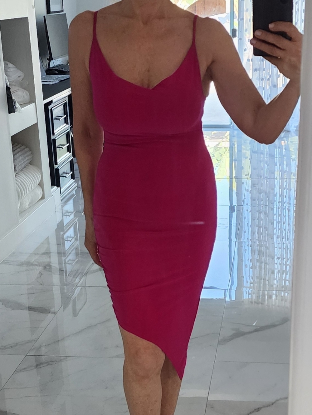 Olivia Rae Fuchsia Asymmetrical Slip Dress